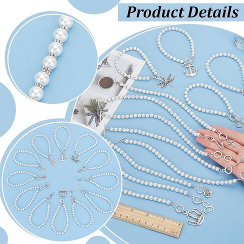 FINGERINSPIRE 12Pcs 10Inch White Individual Pearl Beaded Wedding Cake Pulls 12Style Wedding Cake Charm Pull with Alloy Silver Charm Bracelet for Birthday Party Wedding Decoration Bridesmaid Luncheon in Saudi Arabia