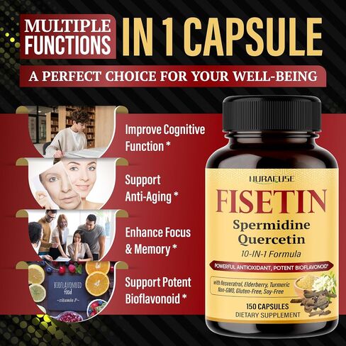 Fisetin 10-in-1 Formula - 16,030mg with Spermidine Quercetin Resveratrol, Elderberry, Turmeric Non-GMO, Gluten-Free, Soy-Free in Saudi Arabia