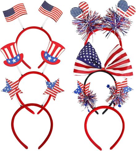 6 قطع من عصابة الرأس الوطنية من Boppers ملحقات حفلات الرابع من يوليو، علم النجمة، فيونكة القلب، قبعة العم سام، تصميم وامض، إكسسوارات الشعر لعيد المحاربين القدامى وعيد الاستقلال التذكاري in Kuwait