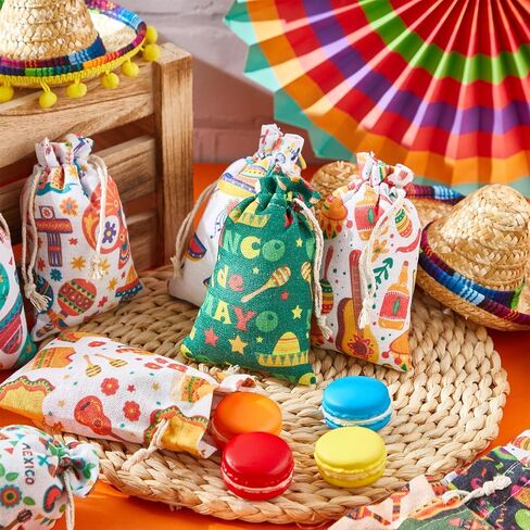 Shinylin 50 جهاز كمبيوتر شخصى من أكياس الحلوى المكسيكية لتزيين هدايا الحفلات المكسيكية، أكياس هدايا فييستا جودي قابلة لإعادة الاستخدام، أكياس حلوى قطنية صغيرة مقاس 4 × 6 بوصة، حقائب هدايا برباط من سينكو دي مايو لحفلات العيد المكسيكي in Kuwait