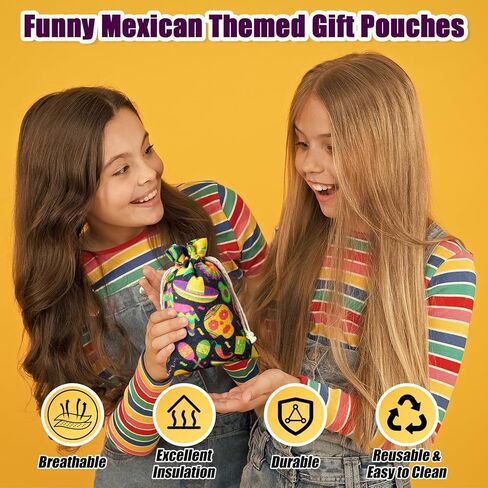 Shinylin 50 جهاز كمبيوتر شخصى من أكياس الحلوى المكسيكية لتزيين هدايا الحفلات المكسيكية، أكياس هدايا فييستا جودي قابلة لإعادة الاستخدام، أكياس حلوى قطنية صغيرة مقاس 4 × 6 بوصة، حقائب هدايا برباط من سينكو دي مايو لحفلات العيد المكسيكي in Kuwait