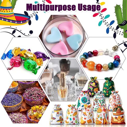 Shinylin 50 جهاز كمبيوتر شخصى من أكياس الحلوى المكسيكية لتزيين هدايا الحفلات المكسيكية، أكياس هدايا فييستا جودي قابلة لإعادة الاستخدام، أكياس حلوى قطنية صغيرة مقاس 4 × 6 بوصة، حقائب هدايا برباط من سينكو دي مايو لحفلات العيد المكسيكي in Kuwait