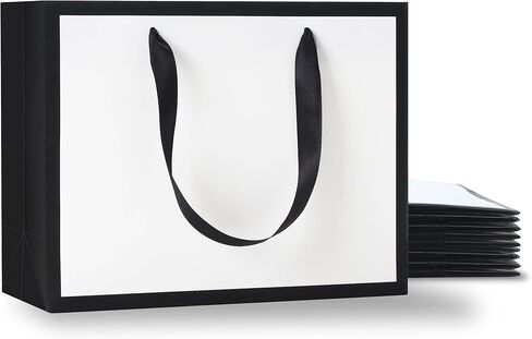 YACEYACE Black and White Gift Bags Bulk, 10Pcs 10.5"x4.25"x8" Medium Boutique Gift Bags with Handles, Wedding Bags, Party Bags, Birthday Bags, Retail in Saudi Arabia