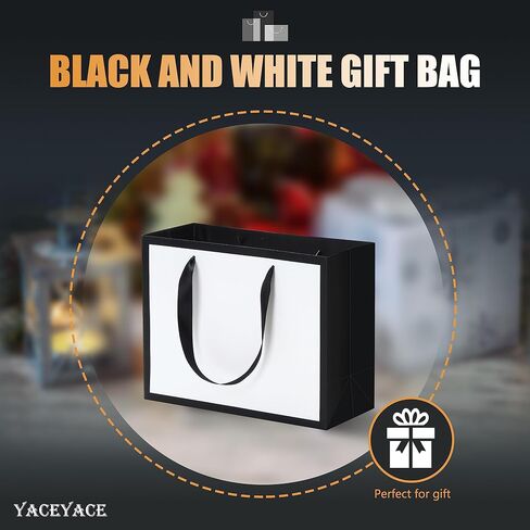 YACEYACE Black and White Gift Bags Bulk, 10Pcs 10.5"x4.25"x8" Medium Boutique Gift Bags with Handles, Wedding Bags, Party Bags, Birthday Bags, Retail in Saudi Arabia