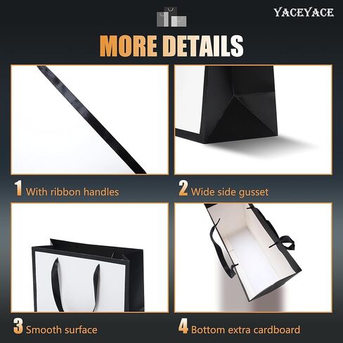 YACEYACE Black and White Gift Bags Bulk, 10Pcs 10.5"x4.25"x8" Medium Boutique Gift Bags with Handles, Wedding Bags, Party Bags, Birthday Bags, Retail in Saudi Arabia