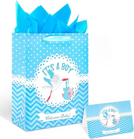 13" Large Baby Shower Birthday Gift Bags for Boy with Tissue Papers and Card(Elephant) in Saudi Arabia