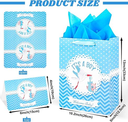 13" Large Baby Shower Birthday Gift Bags for Boy with Tissue Papers and Card(Elephant) in Saudi Arabia