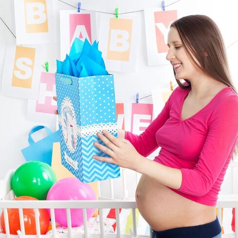 13" Large Baby Shower Birthday Gift Bags for Boy with Tissue Papers and Card(Elephant) in Saudi Arabia