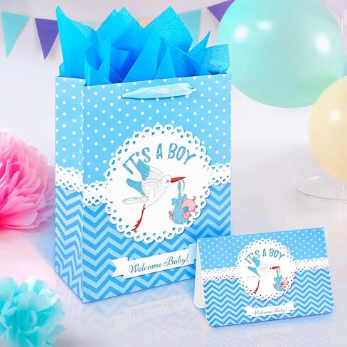 13" Large Baby Shower Birthday Gift Bags for Boy with Tissue Papers and Card(Elephant) in Saudi Arabia