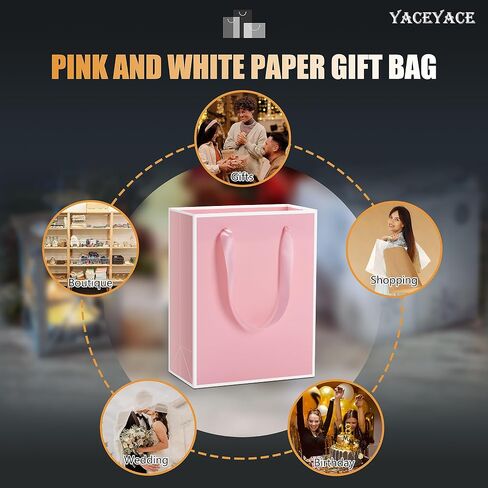 YACEYACE Black and White Gift Bags Bulk, 10Pcs 10.5"x4.25"x8" Medium Boutique Gift Bags with Handles, Wedding Bags, Party Bags, Birthday Bags, Retail in Saudi Arabia