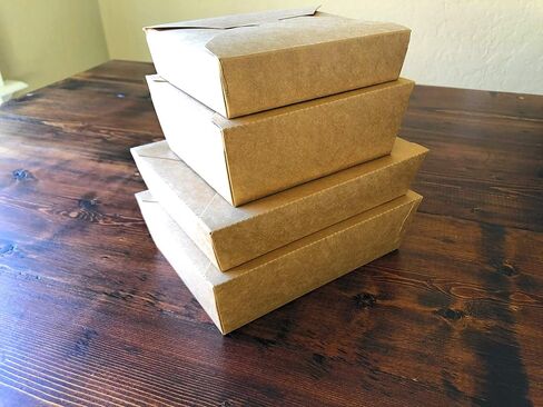 50pcs - Paper Food Take Out Containers - 25oz with Waist Seal Band - Eco Friendly Disposable and Recyclable Kraft Paper Box - Sturdy, Leak & Grease Proof Microwavable Boxes in Saudi Arabia