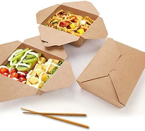 50pcs - Paper Food Take Out Containers - 25oz with Waist Seal Band - Eco Friendly Disposable and Recyclable Kraft Paper Box - Sturdy, Leak & Grease Proof Microwavable Boxes in Saudi Arabia