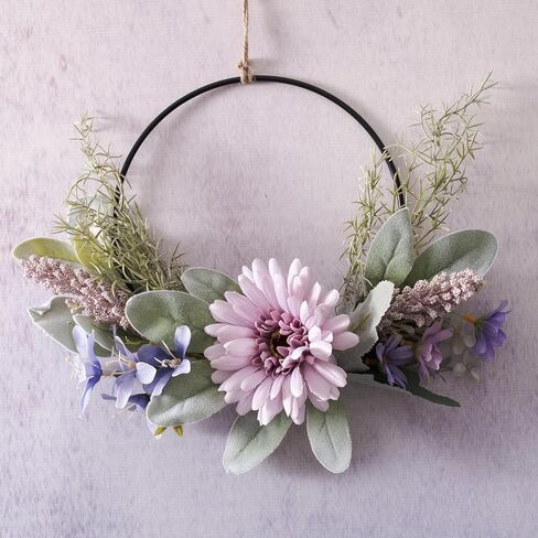 Weldomcor Artificial Floral Wreath for Front Door Floral Hoop Wreath Decor with Purple Flowers Green Leaves Garland Spring Wall Window Home Hanging Decorations in Saudi Arabia