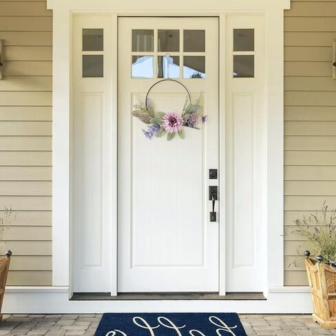 Weldomcor Artificial Floral Wreath for Front Door Floral Hoop Wreath Decor with Purple Flowers Green Leaves Garland Spring Wall Window Home Hanging Decorations in Saudi Arabia