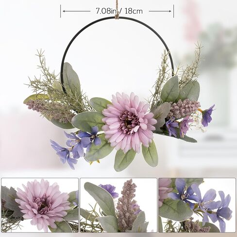 Weldomcor Artificial Floral Wreath for Front Door Floral Hoop Wreath Decor with Purple Flowers Green Leaves Garland Spring Wall Window Home Hanging Decorations in Saudi Arabia