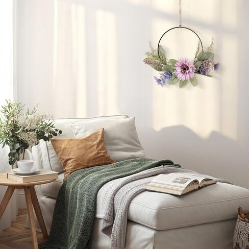 Weldomcor Artificial Floral Wreath for Front Door Floral Hoop Wreath Decor with Purple Flowers Green Leaves Garland Spring Wall Window Home Hanging Decorations in Saudi Arabia
