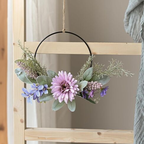 Weldomcor Artificial Floral Wreath for Front Door Floral Hoop Wreath Decor with Purple Flowers Green Leaves Garland Spring Wall Window Home Hanging Decorations in Saudi Arabia