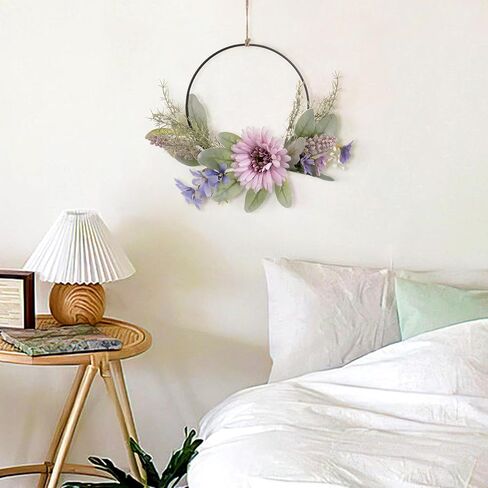Weldomcor Artificial Floral Wreath for Front Door Floral Hoop Wreath Decor with Purple Flowers Green Leaves Garland Spring Wall Window Home Hanging Decorations in Saudi Arabia