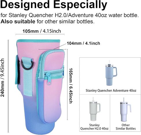 Tumbler Holder with Strap for Stanley Cup 40oz,Machine Washable Cup Carrier Bag & Case with Phone Pocket Fit Most 40oz Tumbler with Handle,Pink Blue Gradient in Saudi Arabia