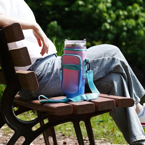 Tumbler Holder with Strap for Stanley Cup 40oz,Machine Washable Cup Carrier Bag & Case with Phone Pocket Fit Most 40oz Tumbler with Handle,Pink Blue Gradient in Saudi Arabia