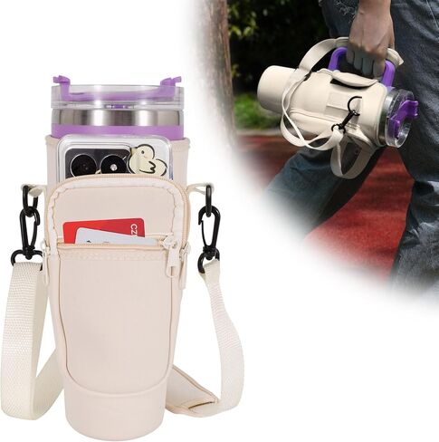 Tumbler Holder with Strap for Stanley Cup 40oz,Machine Washable Cup Carrier Bag & Case with Phone Pocket Fit Most 40oz Tumbler with Handle,Pink Blue Gradient in Saudi Arabia
