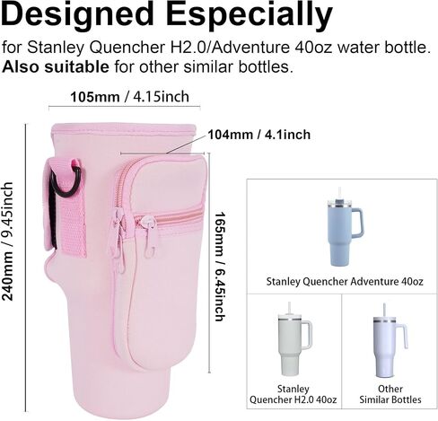 Tumbler Holder with Strap for Stanley Cup 40oz,Machine Washable Cup Carrier Bag & Case with Phone Pocket Fit Most 40oz Tumbler with Handle,Pink Blue Gradient in Saudi Arabia