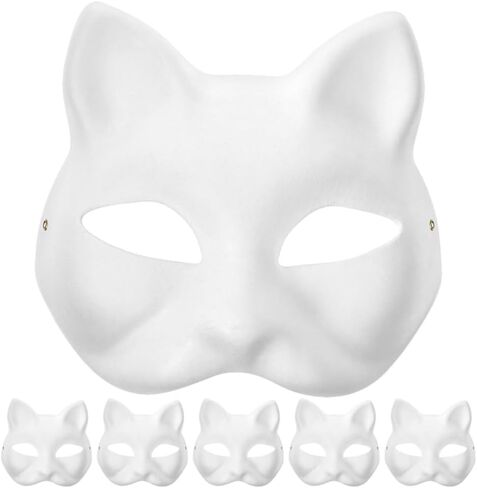 Mipcase Cat Mask, 6pcs White Paper Therian Mask Blank Animal Masks Unpainted Fox Mask Diy Masquerade Mask for Cosplay Dance Party in Saudi Arabia