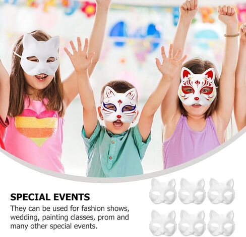 Mipcase Cat Mask, 6pcs White Paper Therian Mask Blank Animal Masks Unpainted Fox Mask Diy Masquerade Mask for Cosplay Dance Party in Saudi Arabia