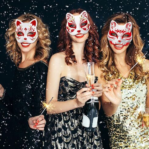 Mipcase Cat Mask, 6pcs White Paper Therian Mask Blank Animal Masks Unpainted Fox Mask Diy Masquerade Mask for Cosplay Dance Party in Saudi Arabia