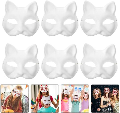 Mipcase Cat Mask, 6pcs White Paper Therian Mask Blank Animal Masks Unpainted Fox Mask Diy Masquerade Mask for Cosplay Dance Party in Saudi Arabia