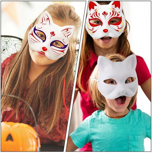 Mipcase Cat Mask, 6pcs White Paper Therian Mask Blank Animal Masks Unpainted Fox Mask Diy Masquerade Mask for Cosplay Dance Party in Saudi Arabia