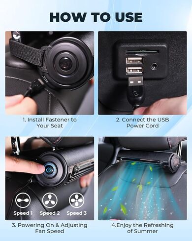 foryou Car Fans Seat Cooling Fans Blow Cold Air Backseat Car Fans Portable Car Fans for Back Seat for Kids for Cars(Light Vision) in Saudi Arabia