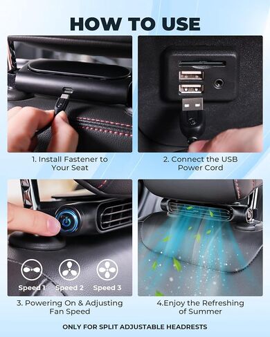 foryou Car Fans Seat Cooling Fans Blow Cold Air Backseat Car Fans Portable Car Fans for Back Seat for Kids for Cars(Light Vision) in Saudi Arabia