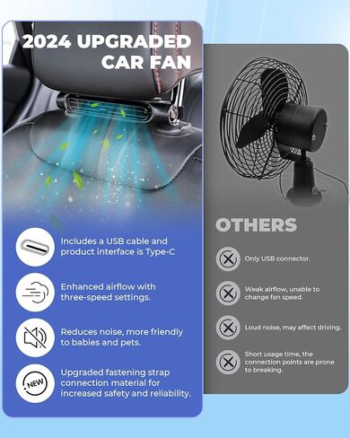 foryou Car Fans Seat Cooling Fans Blow Cold Air Backseat Car Fans Portable Car Fans for Back Seat for Kids for Cars(Light Vision) in Saudi Arabia