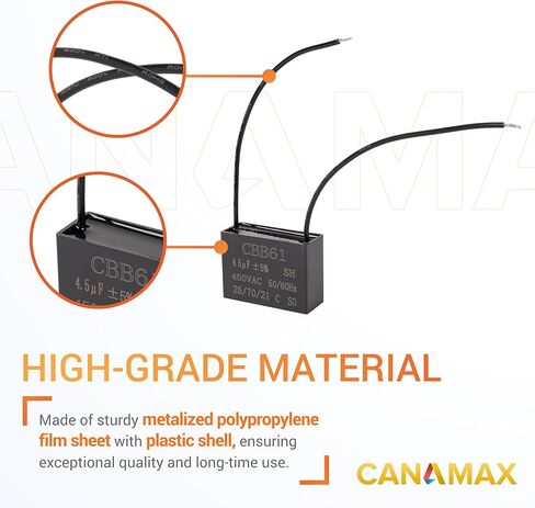 Canamax متين CBB61 2 سلك 4.5 فائق التوهج 450 فولت تيار متردد 50/60 هرتز مكثف مروحة السقف 47x29x18 مم - متوافق مع مولد محرك مضخة المياه لغسالة المروحة الكهربائية - حزمة من 2 in Kuwait