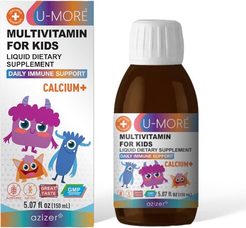 U-MORE Multivitamin & Minerals + Calcium for Kids Liquid Syrup (Energy, Immune Support, Non GMO, Sugar Free) in Saudi Arabia