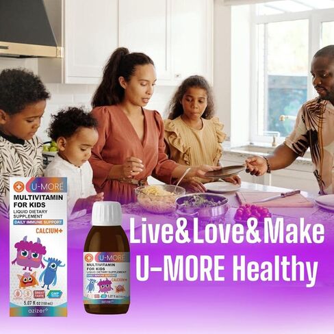 U-MORE Multivitamin & Minerals + Calcium for Kids Liquid Syrup (Energy, Immune Support, Non GMO, Sugar Free) in Saudi Arabia