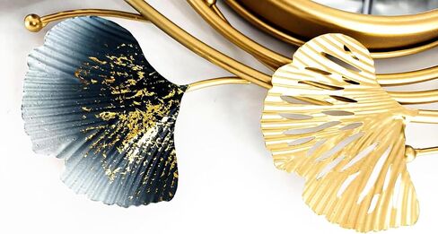 Large Wall Art Decor, Home Wall Decor 3D Metal Ginkgo Leaf Framed and Glass Mirror, Modern Wall Sculptures for Living Room Bedroom Bathroom Wall Art, Best, Gold&Blue, 32.6 * 18.9IN in Saudi Arabia