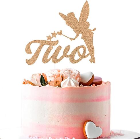 قطعة علوية للكيك من تينكر بيل، زينة كعكة عيد الميلاد الثاني للفتيات من Fairy Princess Girls باللون الذهبي الوردي اللامع in Kuwait