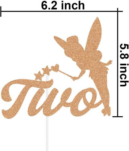 قطعة علوية للكيك من تينكر بيل، زينة كعكة عيد الميلاد الثاني للفتيات من Fairy Princess Girls باللون الذهبي الوردي اللامع in Kuwait