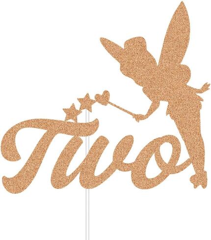 قطعة علوية للكيك من تينكر بيل، زينة كعكة عيد الميلاد الثاني للفتيات من Fairy Princess Girls باللون الذهبي الوردي اللامع in Kuwait