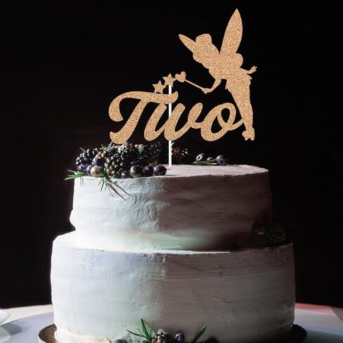 قطعة علوية للكيك من تينكر بيل، زينة كعكة عيد الميلاد الثاني للفتيات من Fairy Princess Girls باللون الذهبي الوردي اللامع in Kuwait