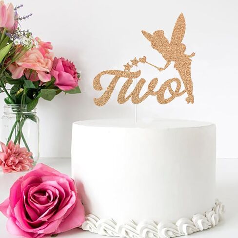 قطعة علوية للكيك من تينكر بيل، زينة كعكة عيد الميلاد الثاني للفتيات من Fairy Princess Girls باللون الذهبي الوردي اللامع in Kuwait