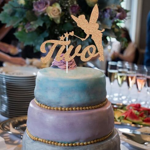 قطعة علوية للكيك من تينكر بيل، زينة كعكة عيد الميلاد الثاني للفتيات من Fairy Princess Girls باللون الذهبي الوردي اللامع in Kuwait