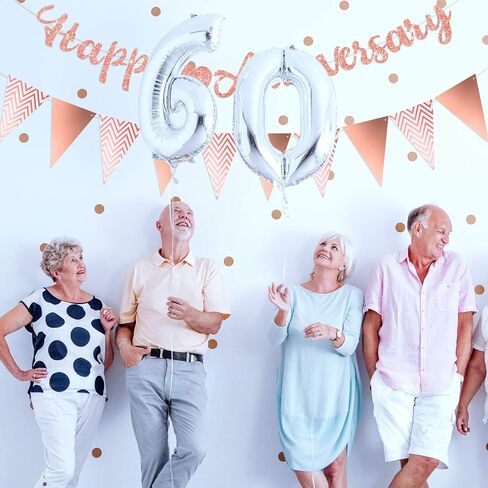 Happy Anniversary Glitter Banner Happy Anniversary Cake Topper Triangle Banner Heart Bunting Decorations for Wedding Anniversary Birthday Party Supplies (Pink) in Saudi Arabia
