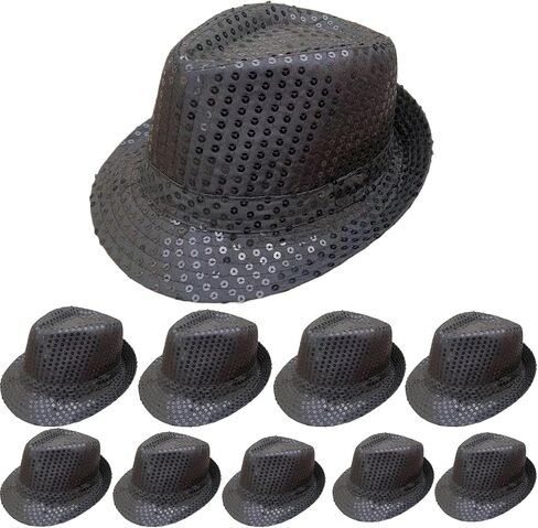 10 PCS Western Sequin Fedora Hats for Women Men Glitter Sequin Hat Bulk Shining Hat Solid Color Costume in Saudi Arabia