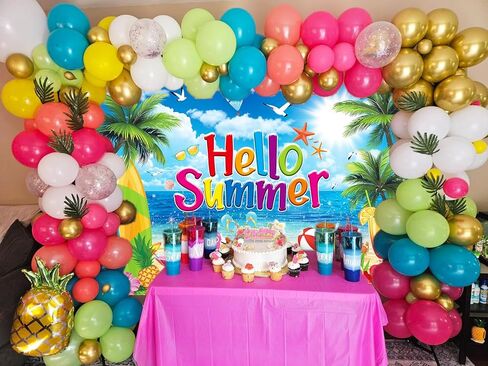 Summer Hawaiian Beach Backdrop 7x5FT Hello Summer Banner Summer Beach Pool Party Background for Photography Tropical Beach Hawaiian Party Decorations Photo Props in Saudi Arabia