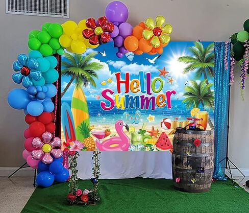 Summer Hawaiian Beach Backdrop 7x5FT Hello Summer Banner Summer Beach Pool Party Background for Photography Tropical Beach Hawaiian Party Decorations Photo Props in Saudi Arabia