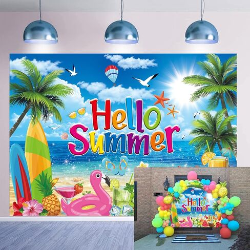 Summer Hawaiian Beach Backdrop 7x5FT Hello Summer Banner Summer Beach Pool Party Background for Photography Tropical Beach Hawaiian Party Decorations Photo Props in Saudi Arabia