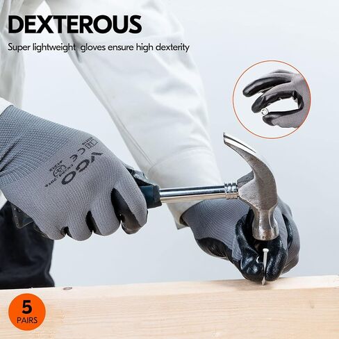 Vgo... 15-Pairs Safety Work Gloves, Gardening Gloves, Polyurethane Coated, Dipping Gloves, Latex Free (Size L, Yellow, PU2103) in Saudi Arabia